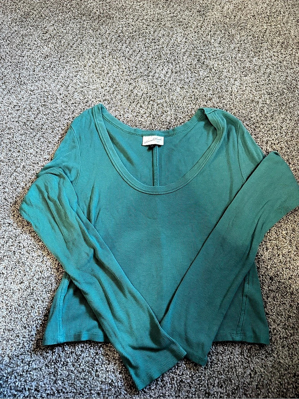 Universal Thread Ribbed Long Sleeve Top in Green Size XL
